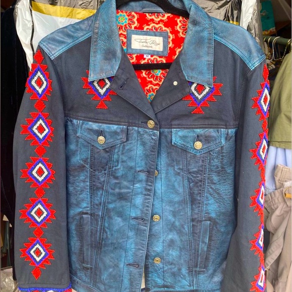 Tasha Polizza designer leather beaded American flag western jacket RTL $400 M - Picture 1 of 14